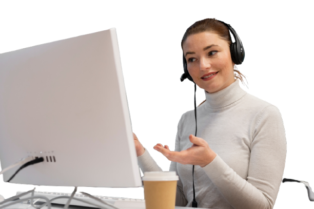 Call center agent working on a computer